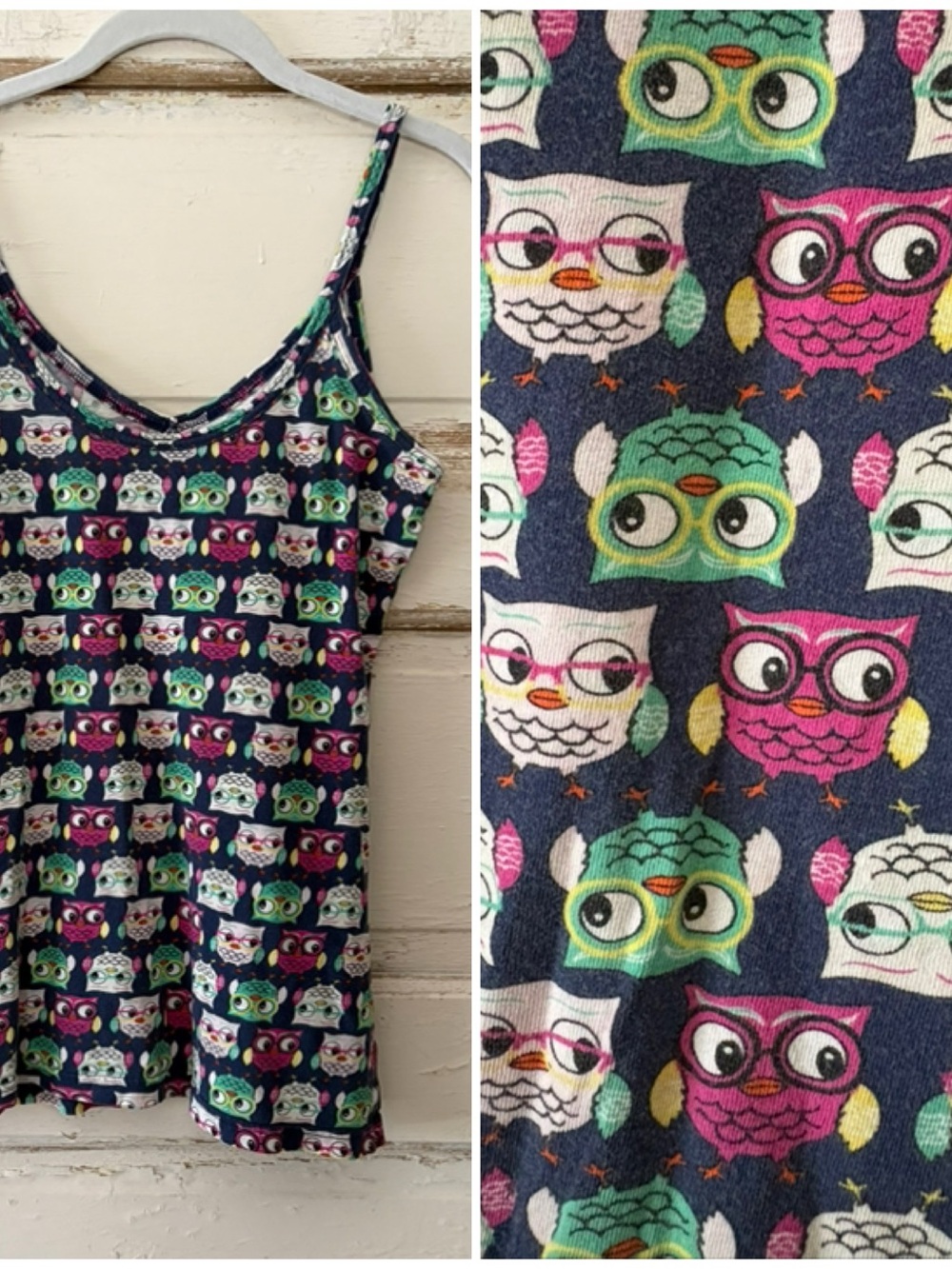 Vintage Navy OWL tank top size small EUC Cute